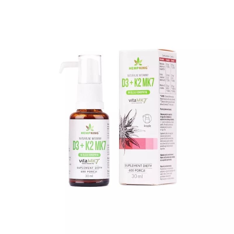 Witamina D3 + K2 MK7 w kroplach w bio oleju konopnym 30 ml