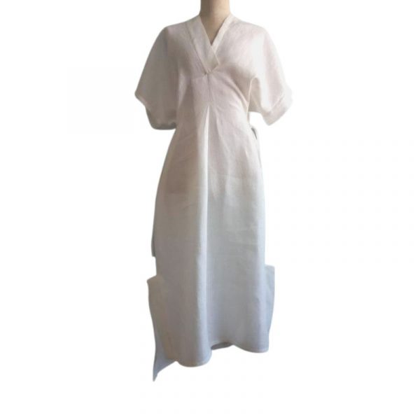 Długa sukienka z konopi w kolorze białym Leniwy