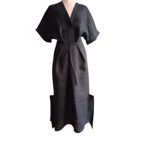 Długa sukienka z konopi w kolorze czarnym Leniwy