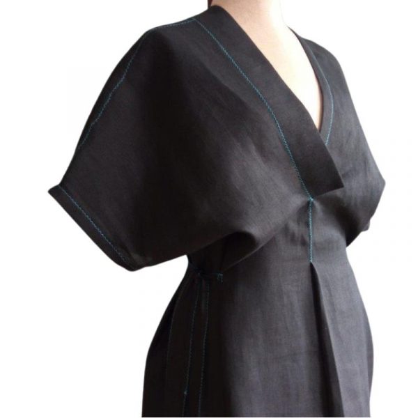Długa sukienka z konopi w kolorze czarnym Leniwy