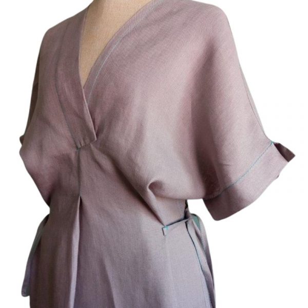 Krótka sukienka z konopi w kolorze lawendowym Leniwy